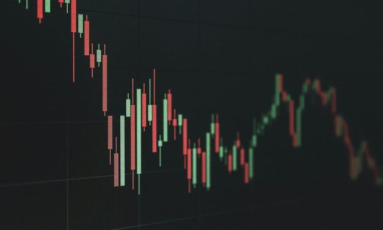 Stock market chart shows a declining trend.
